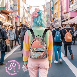 Kawaii Octopus creatures anime vegan leather backpack, Cute game art ita bag, mini Rave Harajuku backpack bag, women cute print backpack