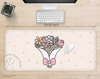 Cute Cat bouquet Kawaii Desk Mat and Wrist Rest - Adorable stars Ergonomic Mouse Pad for a Whimsical Workspace