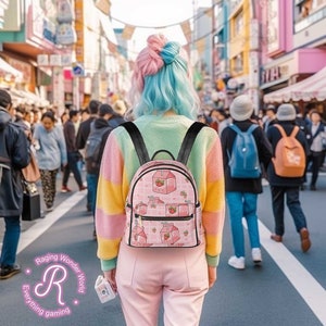 Mini Pink Strawberry Milk Backpack, Japanese Kawaii Aesthetic bag for Harajuku Rave Girls