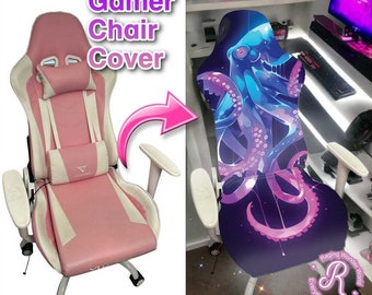 Anime Purple Steampunk Oktopus Gamer Stuhl Bezug, Schwarzes Stuhl Dekor, kawaii Gamer Geschenk, Universalgröße passend für alle Gamer Stühle