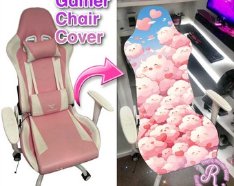 Kawaii Pink clouds Anime Gamer chair cover, cute character gaming room chair decor, kawaii gamer gift, Universal size fit all gamer chairs