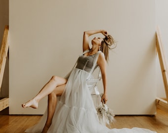 Sheer Wedding Dress | Tulle Wedding Dress | Wedding Gown | Engagement Dress | Fairy Dress | Throw Gown