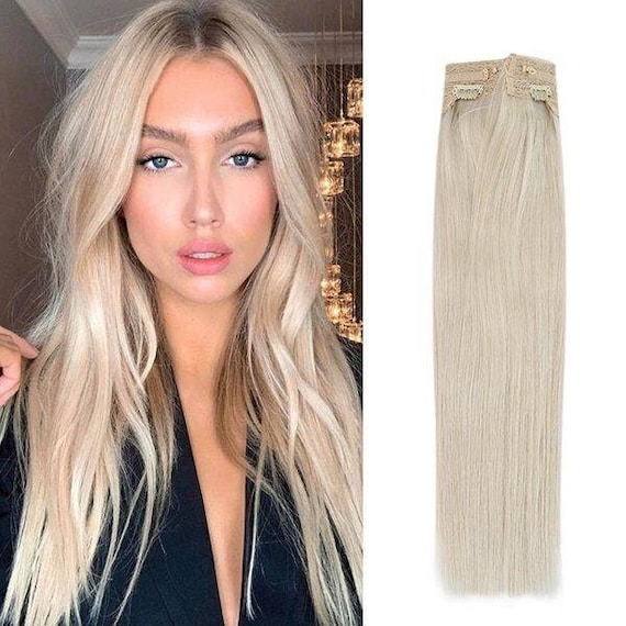 Platinum Blonde Invisible Wire Hair Extensions Real Human Hair Platinum  Blonde