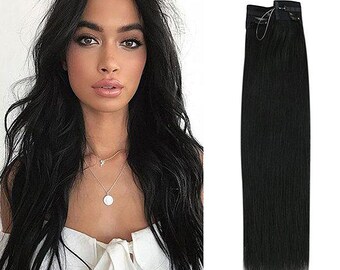 Jet Black Human Hair Halo (#1)
