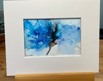 Gift idea wall art ink painting for blue home decor idea