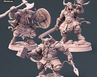 Viking Minotaur Miniatures ideal for Frostgrave, Dungeons and Dragons, TTRPG, wargaming and miniature painting, 32mm Miniatures