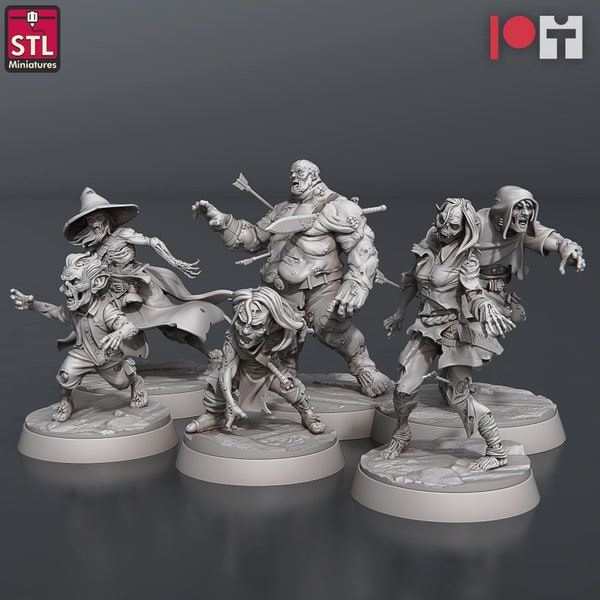 Zombie Miniatures | Ideal for Dungeons and Dragons, Frostgrave TTRPG | Miniature Painting | NPC Characters | 32mm Miniatures