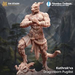 Dragonborn Pugilist Miniature / Ideal para D&D, juegos de mesa, juegos de guerra y pintura en miniatura / escalas de 32 mm y 75 mm / DM Stash