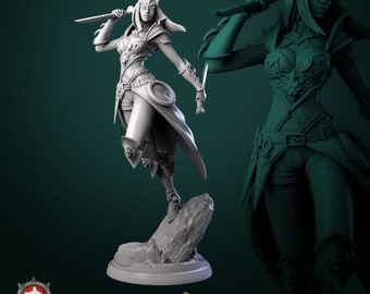 Narcissa the Assassin | High quality 75mm fantasy miniature for painting, collecting and display | 3d Printed Models | White Werewolf Tavern