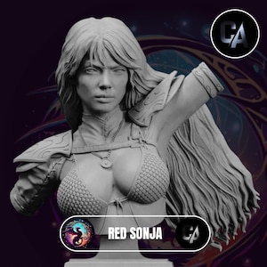 Red Sonja - 1/9 Büste | Hochwertige Fantasy Büste für Miniatur Malerei | Fanart | 1/9 Büste | ca3d studios | Harz-Miniatur