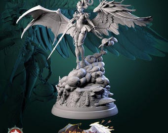Lysandra, The Bifurcated Seraph Miniature | High quality 75mm fantasy miniature | 3d Printed Models | White Werewolf Tavern
