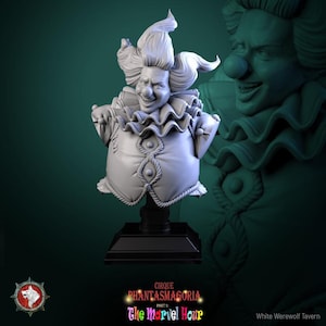 Bibble the Bonbon Buffoon - Bust | High quality bust for miniature painting, and display | 3d Printed Bust | White Werewolf Tavern