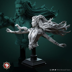 Lesika - Druid - Bust | High quality bust for miniature painting, collecting and display | 3d Printed Bust | White Werewolf Tavern