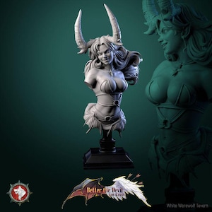 Darkheart Dame - Bust | High quality bust for miniature painting, and display | 3d Printed Bust | White Werewolf Tavern