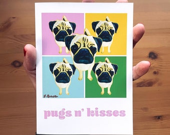 Funny Pug Greeting Card: 'Pugs & Kisses' All Occasion Card