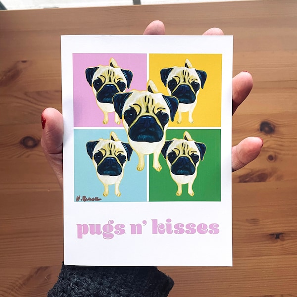 Greeting Card for dog lover, pug mom greeting card blank inside, dog mom cards for all occasion, birthday card, anniversary, handmade