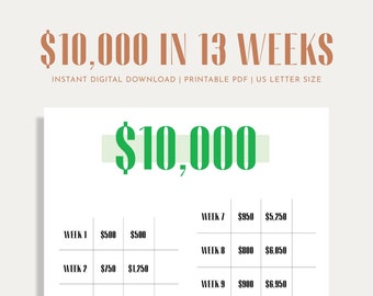 10K Savings Challenge, Savings Tracker, Money Challenge, 3 Months, 13 Weeks, 90 Days, Digital Download PDF, Printable