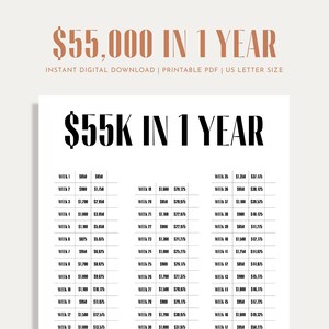 Défi épargne 55 000 $, suivi des économies, défi argent, 52 semaines, 1 an, téléchargement numérique PDF, imprimable