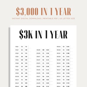 3K Savings Challenge, Savings Tracker, Money Challenge, 52 Weeks, 1 Year, Digital Download PDF, Printable