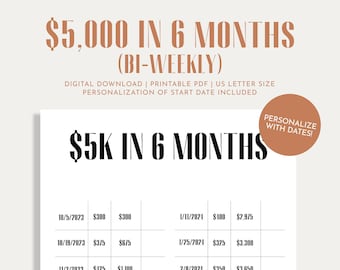 Personalized Bi-Weekly 5K Savings Challenge, Savings Tracker, Money Challenge, 27 Weeks, 6 Months, Digital Download PDF, Printable