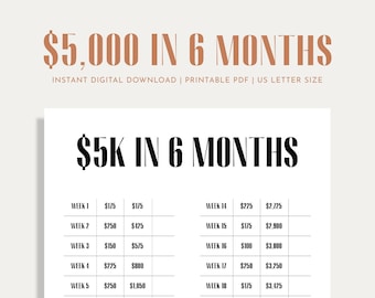 5K Savings Challenge, Savings Tracker, Money Challenge, 26 Weeks, 6 Months, Digital Download PDF, Printable