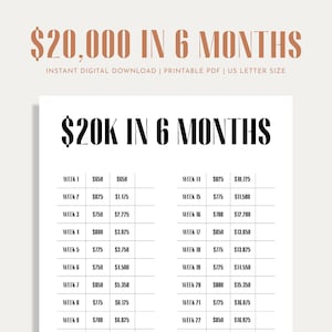 20K Savings Challenge, Savings Tracker, Money Challenge, 26 Weeks, 6 Months, Digital Download PDF, Printable