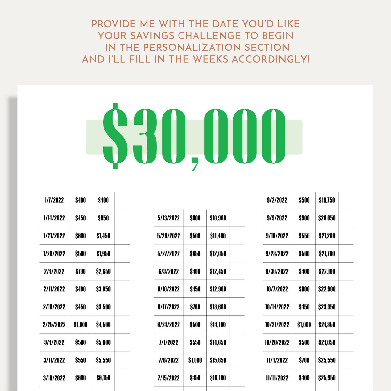 Personalized 30K Savings Challenge, Savings Tracker, Money Challenge ...