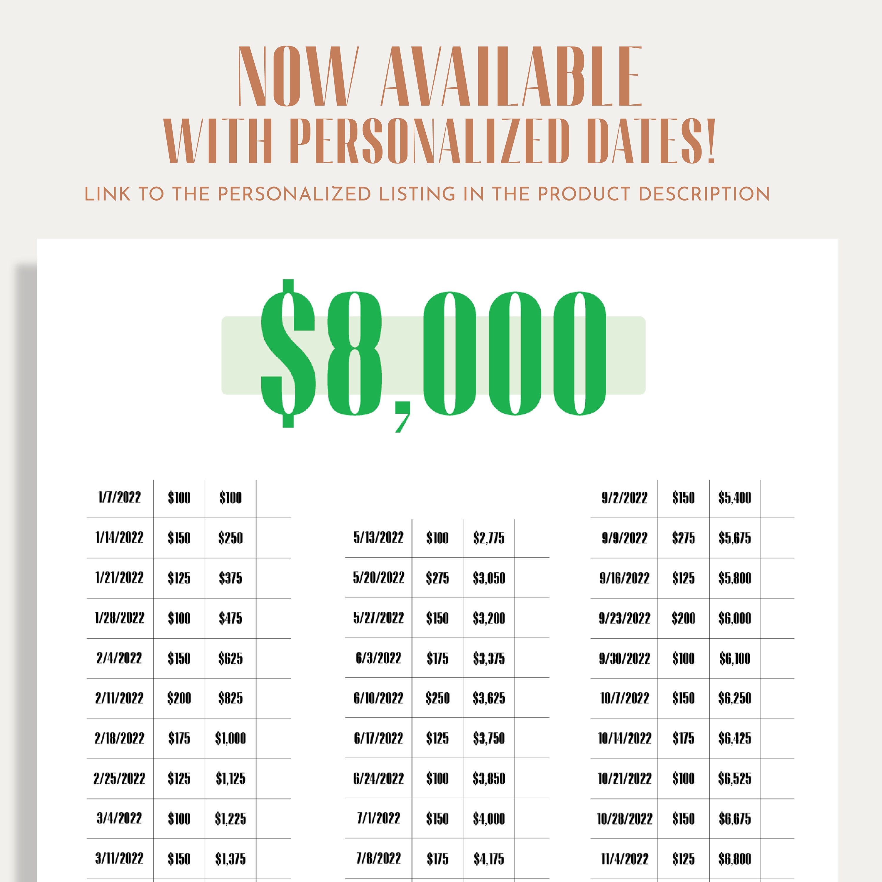 8K Savings Challenge, Savings Tracker, Money Challenge, 52
