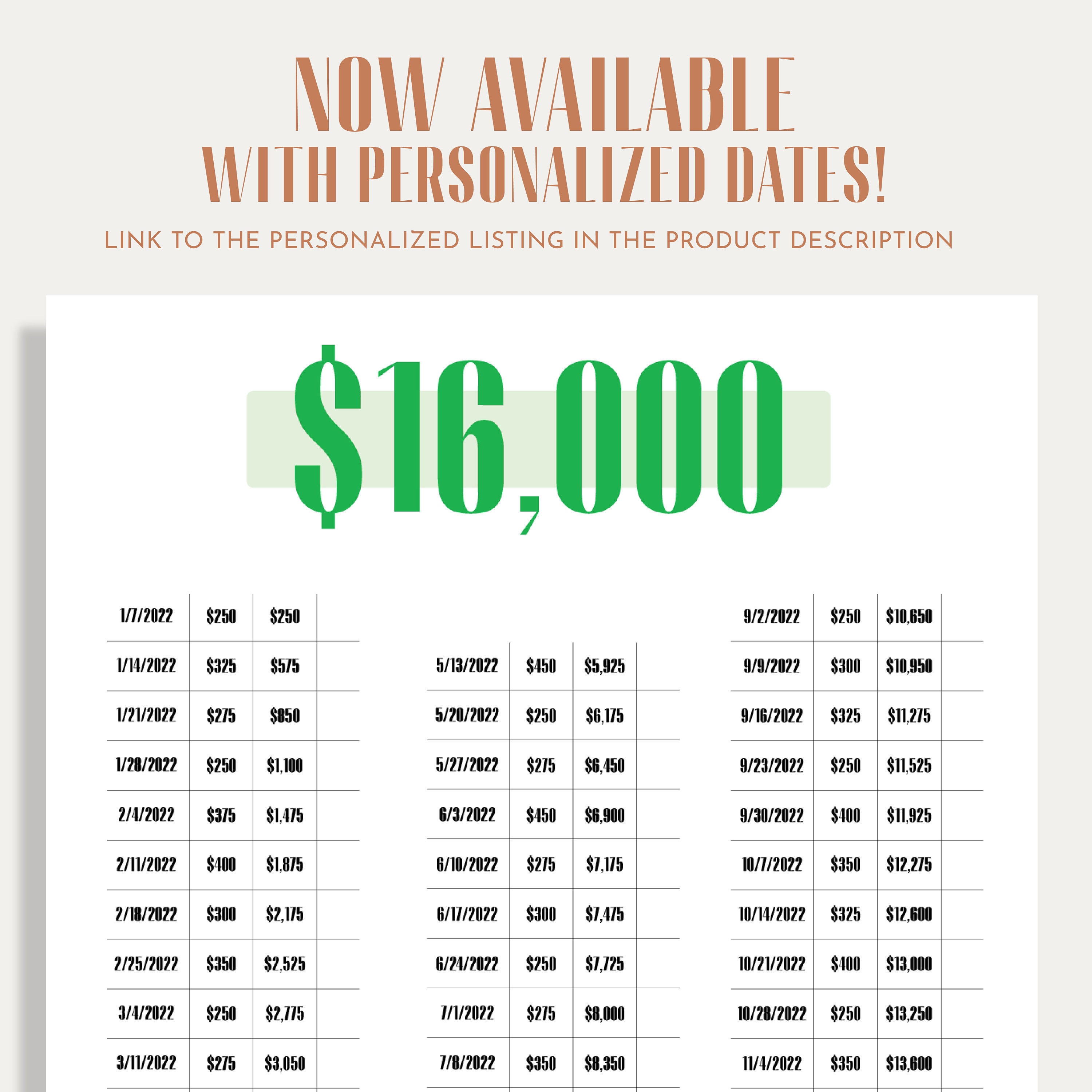 16K Savings Challenge, Savings Tracker, Money Challenge, 52