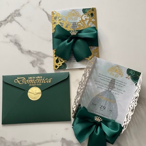 Invitaciones de 15 años / Verde esmeralda y dorado