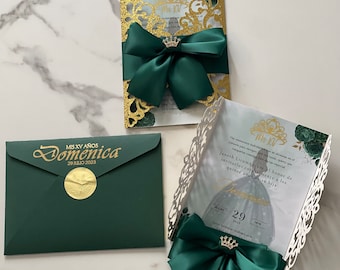 Invitaciones de 15 años / Verde esmeralda y dorado