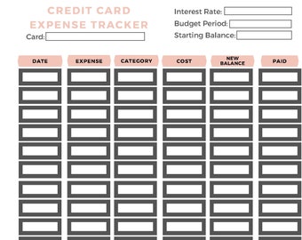 Credit card expense tracker I printable I template I credit card spending tracker