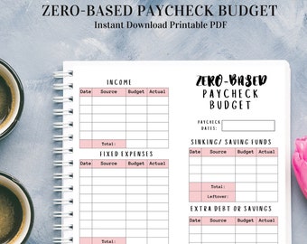 Instant Digital Download: Zero-Based Paycheck Budget Planner Template