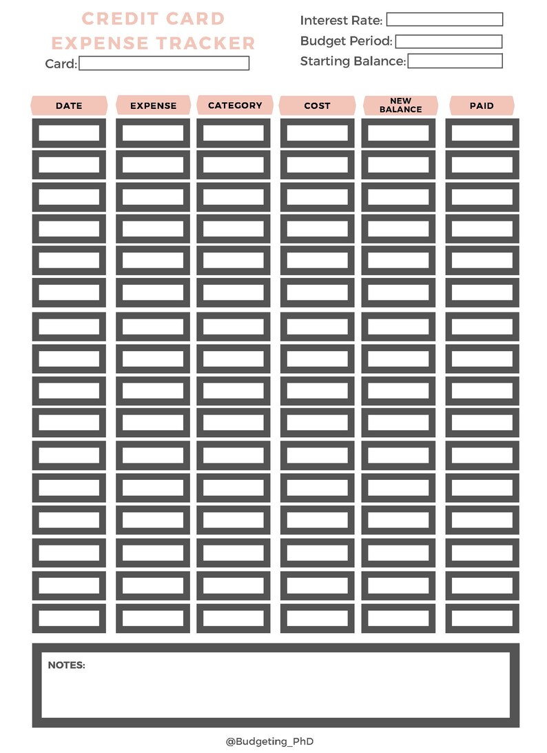Credit Card Expense Tracker I Printable I Template I Credit Card ...