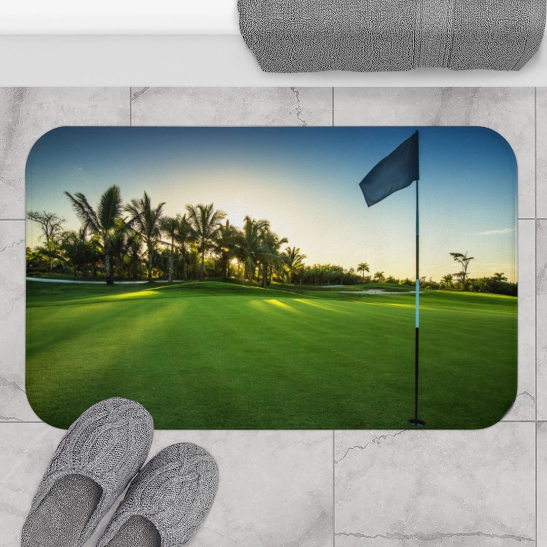 Golf Bath Mat Golf Bathroom Decor Golf Green and Palm Trees Etsy