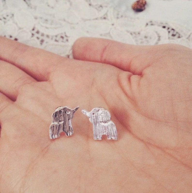 Matching Elephant Earrings Handmade Elephant Studs Silver Elephant Stud Earrings