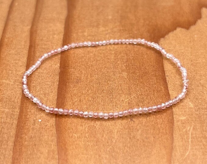 2mm Strawberry Quartz Faceted Crystal Bead Bracelet, Stretch Bracelet for Men and Women 7.5”, Sizable Bracelet, Pink Gemstone Bracelet