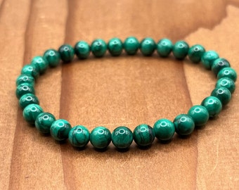 6mm Genuine deep green Malachite crystal bead bracelet, stretch bracelet 7.5", sizable bracelet