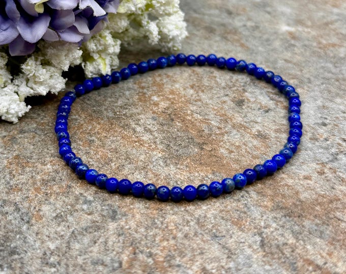 3mm Lapis Lazuli Bead Bracelet – Handcrafted Gemstone Stretch Bracelet (7.5")