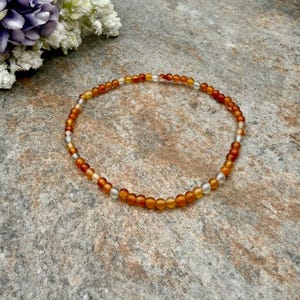 2mm Carnelian Crystal Bead Stretch Bracelet, 7.5" Orange Red Gemstone Jewelry