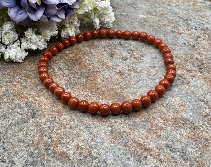 4mm Red Jasper Crystal Bead Stretch Bracelet - Natural Beaded Gemstones, 7.5”, Unisex Jewelry