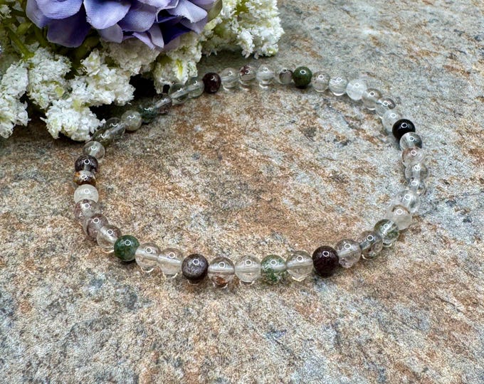 4mm Phantom Quartz Crystal Bead Stretch Bracelet, Grounding Stone (7.5”)