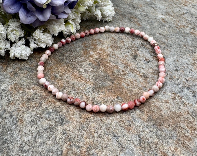 3mm Cinnabrite Crystal Stretch Bracelet - Dazzling Faceted Red and White Bead Jewelry