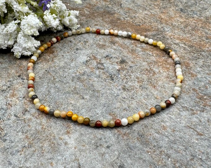 Crazy Lace Agate Crystal Bead Bracelet, 2mm Earthy Gemstones, 7.5” Sizable Stretchable Unisex Jewelry