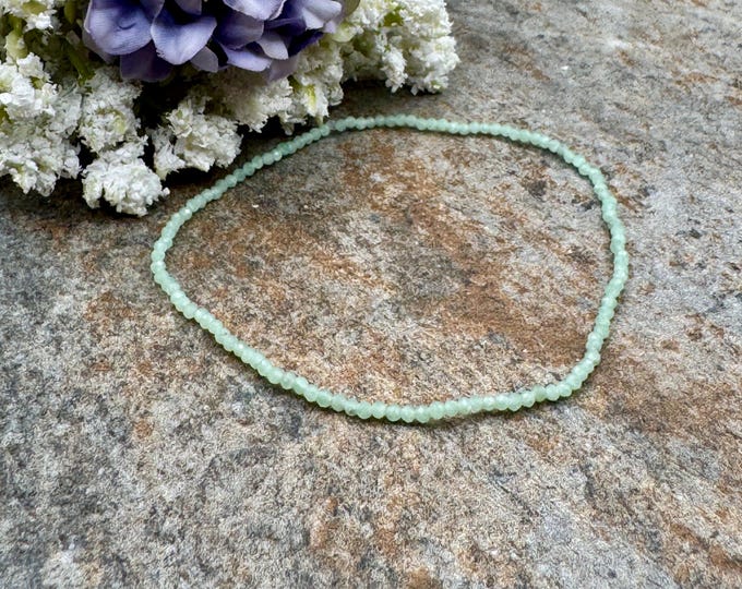 2mm Jadeite Crystal Bead Stretch Bracelet, 7.5”, Sizable Light Green Jewelry