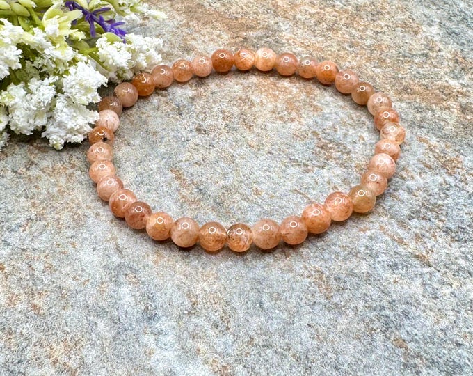 5mm Sunstone Crystal Bead Bracelet - Radiant, Super Sparkly, Sizable, Unisex Stretch Bracelet 7.5 Inch