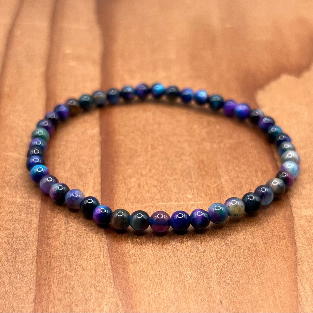 4mm Rainbow Tigers Eye Crystal Bead Bracelet, Stretch Bracelet for Men