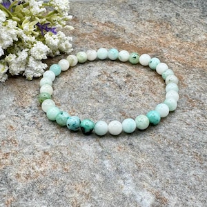 6mm Phoenix Stone/Chrysocolla, Malachite, and Turquoise in Quartz/Fynchenite Crystal Beaded Bracelet, Unisex & Sizable, 7.5"