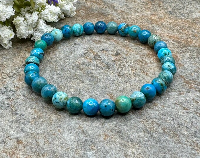 6mm Blue Opal Crystal Bead Bracelet, 7.5", Handmade Stretch Jewelry