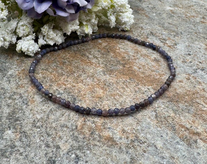 2mm Sapphire Crystal Bead Stretch Bracelet, 7.5”,  Faceted Sizable Jewelry